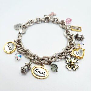 Brighton Power of Pink Breast Cancer Charm Silver Tone Retired Ribbon Bracelet